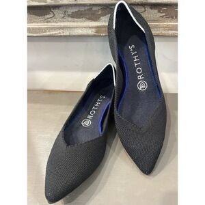 Rothy's The Point Flats Black White Halo Trim Sz 8 Slip On Knit Washable Comfy